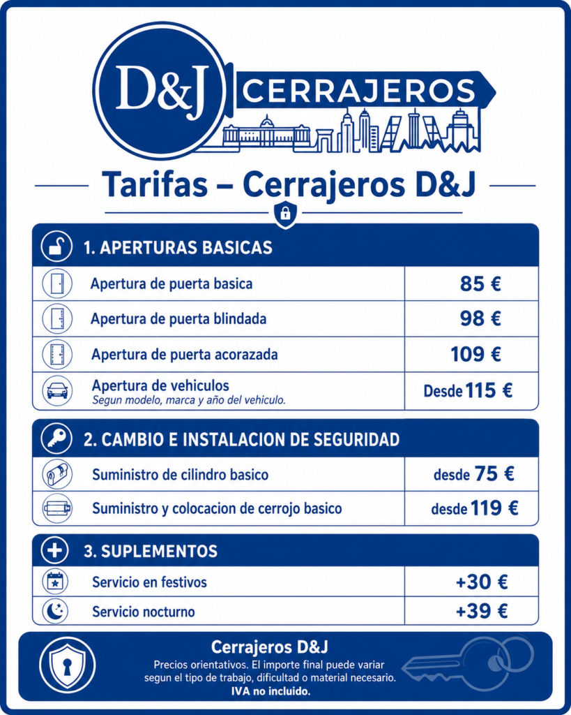 Tarifas Cerrajeros D&J